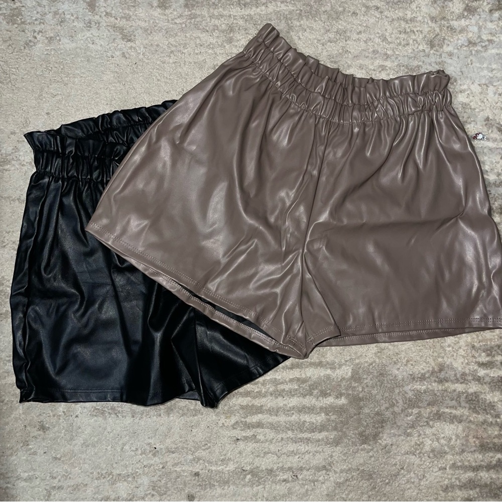 Faux Leather Elastic Waist Shorts